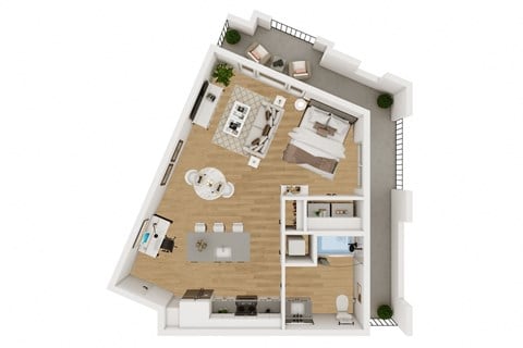 Floor plan for 1 bed, 1 bath, 621 sqft